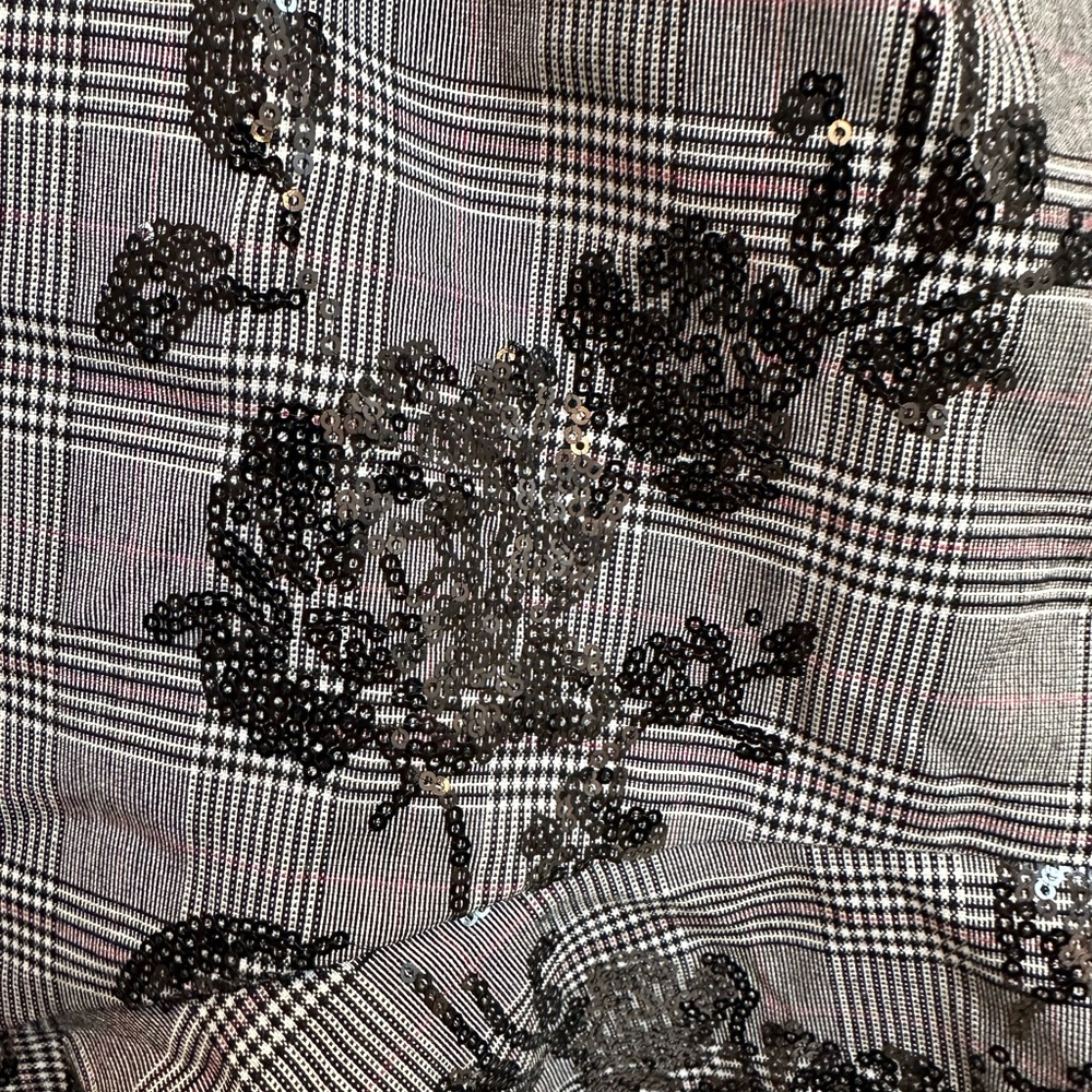 Foxiedox Black Gray Plaid Sequin Floral High Low Ruffle Formal Dress Size 4 NWT - Picture 9 of 12